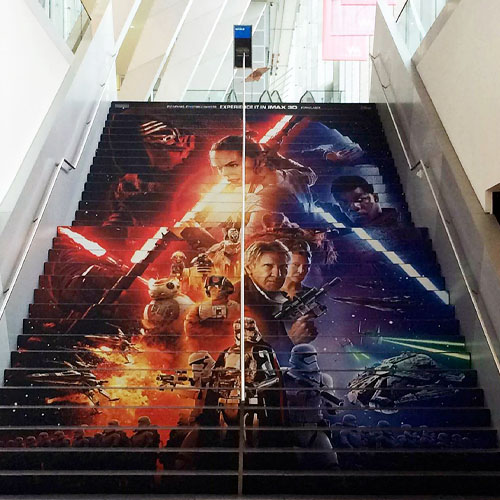 Stairs covered with a graphic image